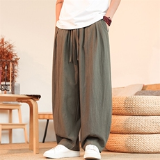 8XL-M亚麻弯刀裤直筒阔腿裤子男夏季宽松大码运动灯笼裤KZ068P60，男装休闲裤，电商B312