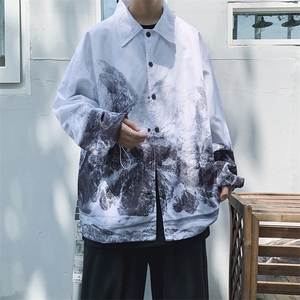 新款渐变雪山教练夹克男女嘻哈上衣潮流休闲秋款外套mj367-p75图片