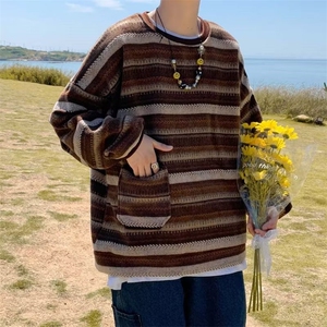 美式街头设计感圆领毛衣男慵懒风休闲针织衫GM44P40图片