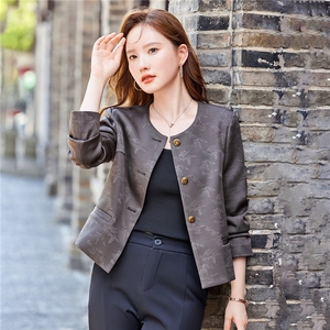 现货2025秋装新款休闲印花气质短款外套小西装女