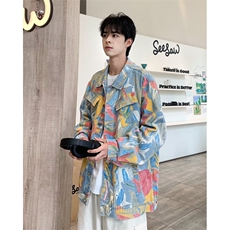 水墨涂鸦外套男春季潮牌痞帅炸街夹克春秋款美式hiphop设计感衣服，男装夹克，星座1013