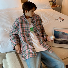 A806-P45美式可拆卸两穿复古格子衬衫男宽松长袖衬衣情侣外套，男装衬衫，星座512-6