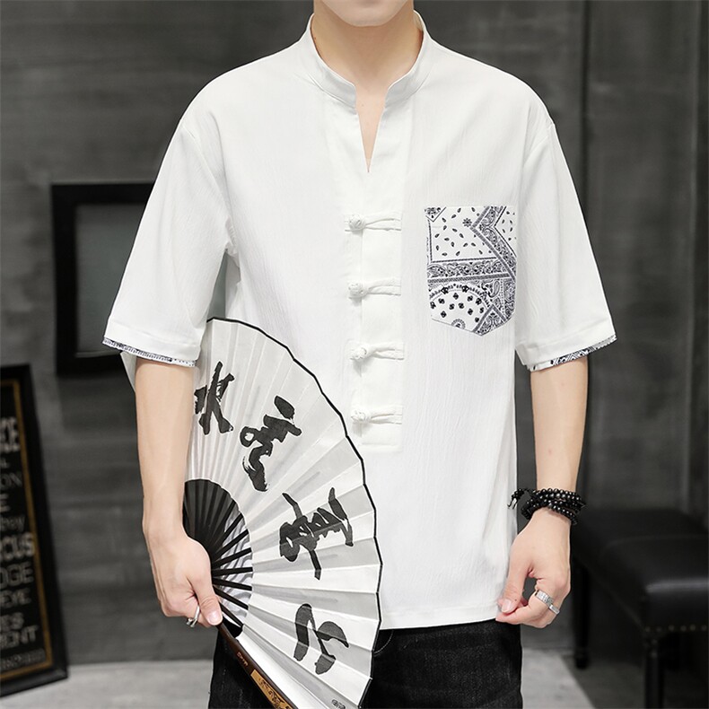 2026夏季风新款盘扣V领男士潮流短袖透气T恤 H1692-P60图片