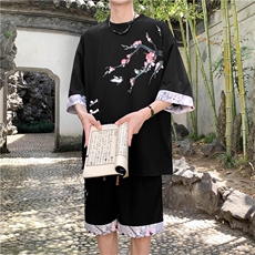 新中式风两件套夏季新中式禅意短袖t恤男套装A436-D220-P52，男装休闲套装，电商A436