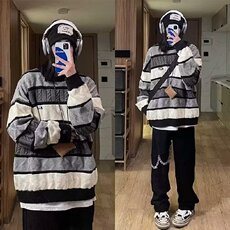 2313-P50美式复古高级感毛衣男春秋款加厚休闲针织衫慵懒风，男装针织衫/毛衣，电商B323A