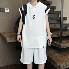 C430-P502024夏季潮牌运动背心男坎肩无袖体恤套装五分裤现货，男装牛仔裤，星座512-6