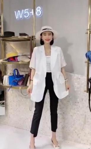 SGH2113夏季新款女装韩版气质西装领双口袋抽绳收腰外套,女装西装,L·H·X