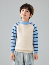 新款秋冬儿童羊毛撞色条纹男女童宝宝打底衫毛衣羊绒套头针织上衣，童装儿童羊毛衫，初丹羊绒童装