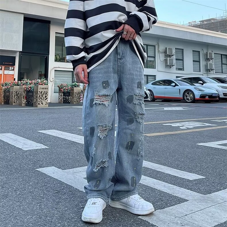 欧美高街vibe美式裤子ins潮牌直筒牛仔裤男Z8823P43,男装牛仔裤,星座1116-2