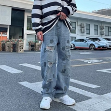 欧美高街vibe美式裤子ins潮牌直筒牛仔裤男Z8823P43，男装牛仔裤，星座1116-2
