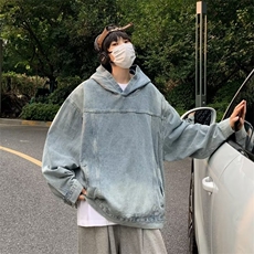 水洗做旧连帽卫衣男女美式街头潮牌宽松痞帅牛仔帽衫，男装卫衣，星座410-6（原星座1304-1）