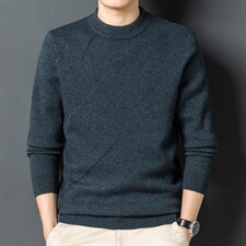 中年男圆领2023冬纯色加厚打底衫男士纯羊毛针织毛衣YYS8107-P225，男装针织衫/毛衣，电商B212（原钱塘6029）