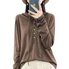 半开系扣帽衫2025年春季长袖单排扣针织衫，女装羊毛衫，东远绒业