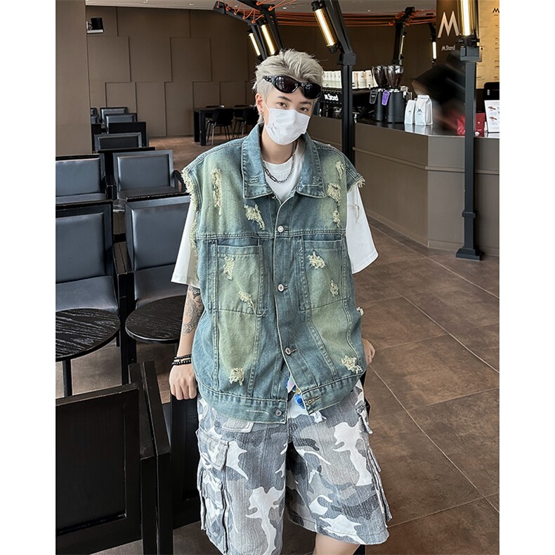 式水洗牛仔马甲男潮牌宽松百搭痞帅做旧无袖坎肩外套MJ80-P55,男装背心/马甲,星座308B-1