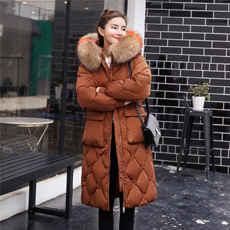 中长款2020冬季新款宽松舒适简约棉衣带大毛领长袖拉链口袋，女装棉衣/棉服，阿菲诺依