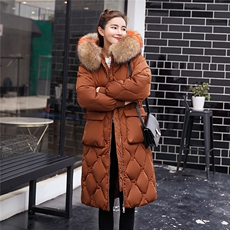 中长款2020冬季新款宽松舒适简约棉衣带大毛领长袖拉链口袋，女装棉衣/棉服，阿菲诺依