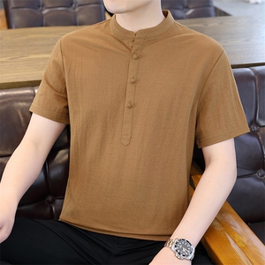 2025夏季棉麻透气清凉男士风盘扣短袖休闲T恤上衣 XF9803-P50图片