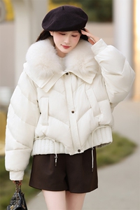 现货可推2025冬季新款大狐狸毛领气质洋气白鸭绒短款羽绒服女图片