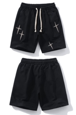 现货针织刺绣短裤五分宽松65棉35聚酯纤维，男装牛仔裤，电商A105