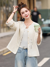 现货小香风刺绣薄款外套女2026春夏新款气质新中式上衣，女装短外套，依如秀(原杭风阁)