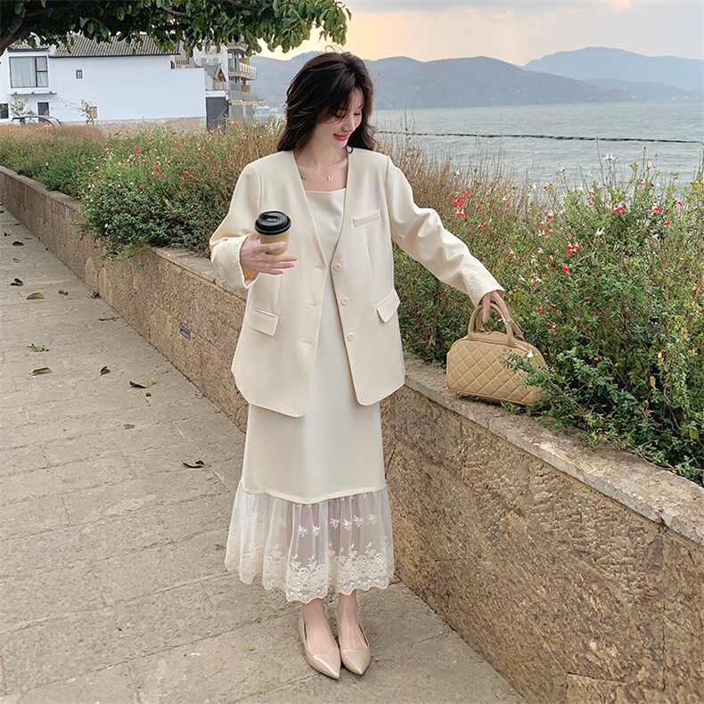 2025春季新款！超流行吊带连衣裙配西装外套,女装套装/套裙,自然秀
