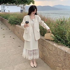 2025春季新款！超流行吊带连衣裙配西装外套，女装套装/套裙，自然秀