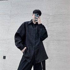 山本暗黑风黑白两色极简风格衬衫小众设计压花长袖A452--H23，男装衬衫，电商A452