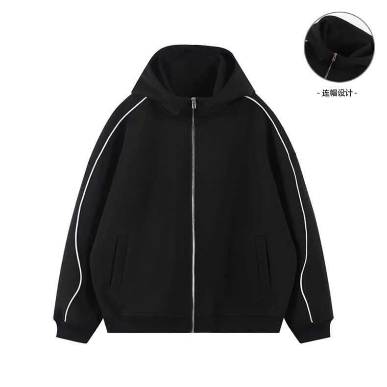 全棉重磅380克双拉链开衫织带连帽外套男AH919-特P50不议价，女装短外套，星座610B-1