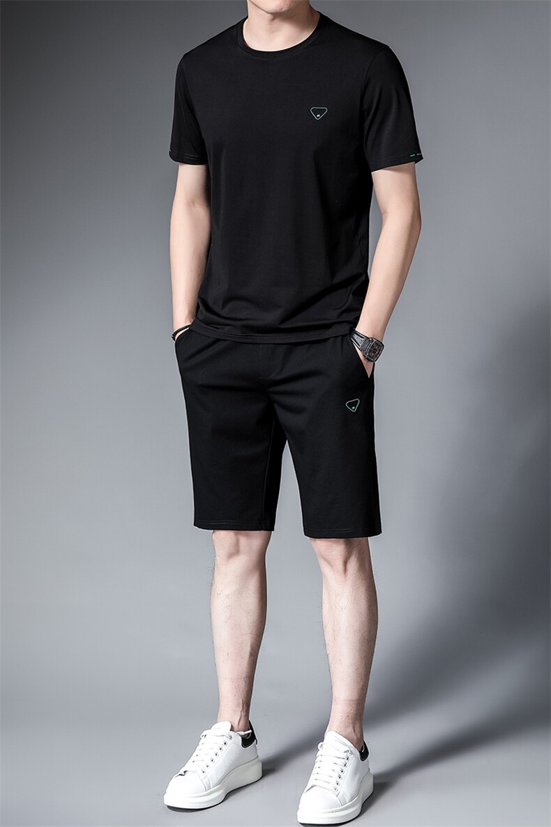中年男士运动套装夏季冰丝polo衫短袖t恤长裤休闲商务夏装三件套,男装休闲套装,电商B212（原钱塘6029）