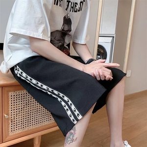 条纹运动短裤男生流行ins直筒宽松休闲大裤衩E2P28图片