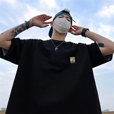 抖音得物品质夏季美式高街220克宽松纯棉潮牌印花短袖T恤MT30特15，男装T恤，电商A486-1