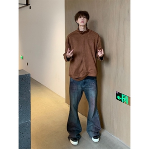美式麂皮绒夹克上衣秋季宽松休闲情侣卫衣百搭外套HY582TP85图片