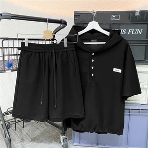 夏季凉感连帽运动套装男宽松太空棉短袖五分短裤两件套TZ555 P95图片