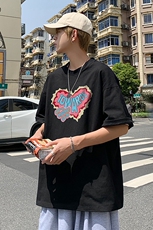 中性夏季潮流韩版帅气爱心印花宽松情侣短袖T恤T33P25控38，男装T恤，A247A