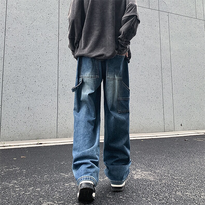 伐木装工装男秋高街水洗宽松拖地牛仔裤XZ225-3-CK931-P55控75,男装牛仔裤,星座225-3