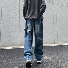伐木装工装男秋高街水洗宽松拖地牛仔裤XZ225-3-CK931-P55控75，男装牛仔裤，星座225-3