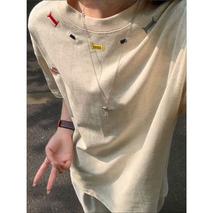 美式重磅绣花短袖T恤圆领宽松半袖上衣BFA0001-P42图片
