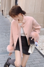毛呢外套女2024秋冬新款小个子高级感短款千金风粉色双面羊毛大衣，女装双面呢大衣，千寻