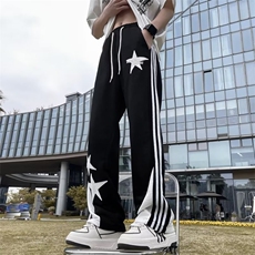 美式高街休闲裤男条纹拼色字母帅气2026夏季新款ins长裤K3745-P39，男装休闲裤，星座412