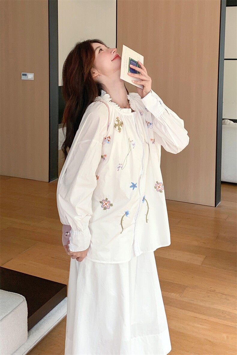 新中式国风植物花卉两件套女2025夏季新款刺绣上衣显瘦半身裙套装,女装套装/套裙,2C218