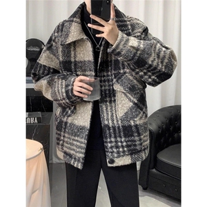 1506-1/JJ488-21毛呢大衣/P73毛呢小香风格子外套男潮高级感外套