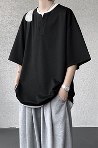 8XL-M重磅斜纹假两件短袖t恤男夏季薄款宽松大码半袖体恤DT006P45图片