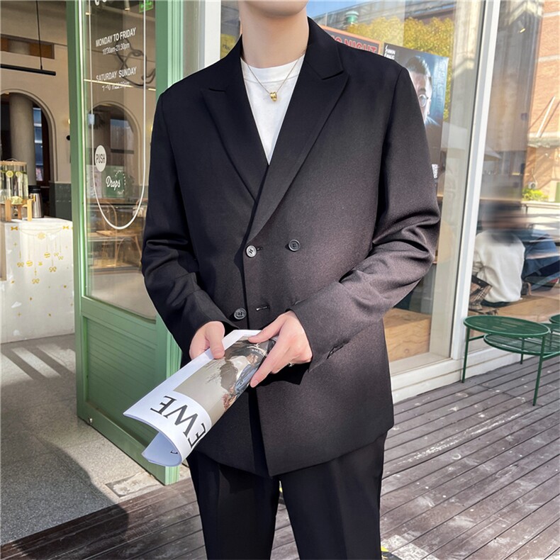白色痞帅休闲男潮流宽松轻熟风西服套装男士网红外套秋冬季薄款,男装西服套装,星座505-2（原电商A260-1)