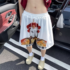 休闲短裤男士韩版潮流高街帅印花沙滩2024夏季ins五分裤K5542-P23图片