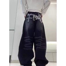 黑色弯刀牛仔裤男秋季新款设计感宽松显瘦垂感阔腿裤NZ133，男装牛仔裤，星座1116A（原606A-3）