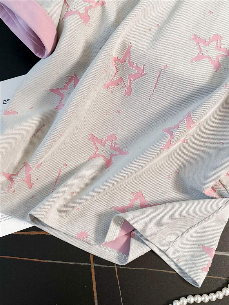 时尚运动套装女夏季韩版宽松显瘦印花撞色圆领短袖阔腿短裤两件套,女装套装/套裙,江南