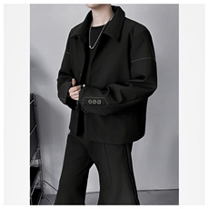 黑色垫肩西装外套男高级痞帅春秋夹克老钱风穿搭dk西服LK1166-p65，男装西服，星座1008