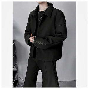 黑色垫肩西装外套男高级痞帅春秋夹克老钱风穿搭dk西服LK1166-p65图片