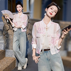 新中式国风外套女2024夏季新款小个子气质复古刺绣漂亮薄款防晒衣，女装防晒衣，依如秀(原杭风阁)