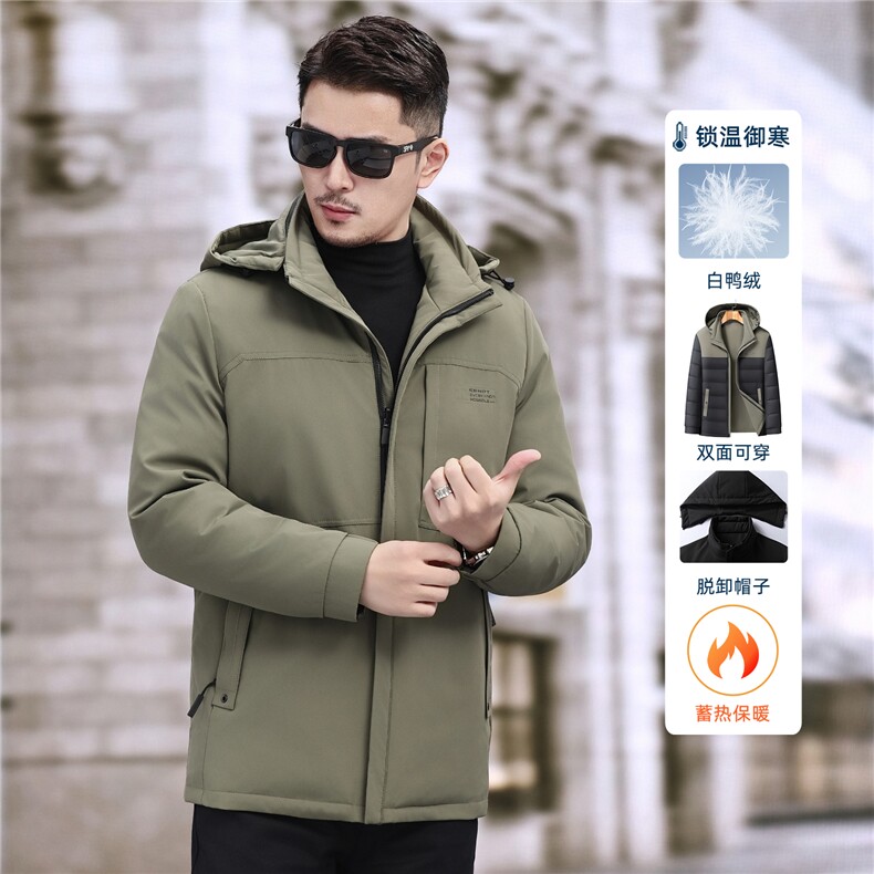 2025新款中年户外双面穿羽绒服外套男士冬款休闲一衣三穿羽绒服图片